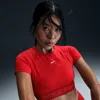 Nike Women's  Pro Dri-fit Short-sleeve Cropped Graphic Top In Red
