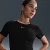 Nike Women's  Pro Dri-fit Short-sleeve Cropped Jacquard Top In Black