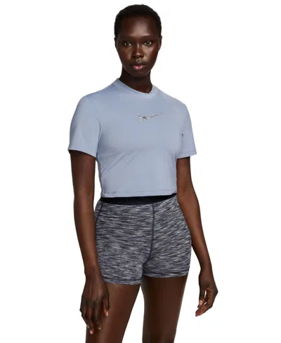 Nike Women's Pro Dri-fit Short-sleeve Cropped Training Top In Ashen Slate