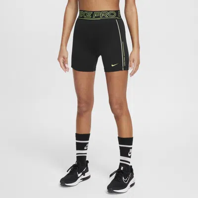 Nike Kids' Big Girls' Pro Dri-fit Logo-waistband 3" Shorts In Black,volt,volt