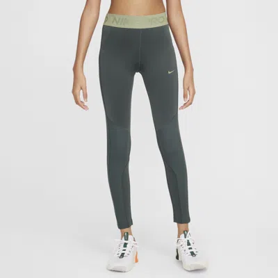 Nike Kids' Women's  Pro Girls' Therma-fit Mid-rise Leggings In Green