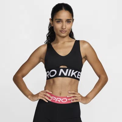 Nike Women's  Pro Indy Plunge Medium-support Padded Sports Bra In Black/white/white
