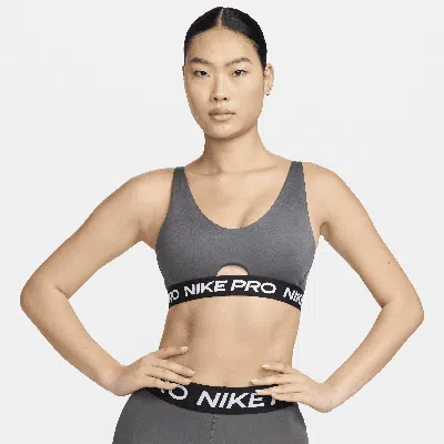 Nike Women's  Pro Indy Plunge Medium-support Padded Sports Bra In Grey