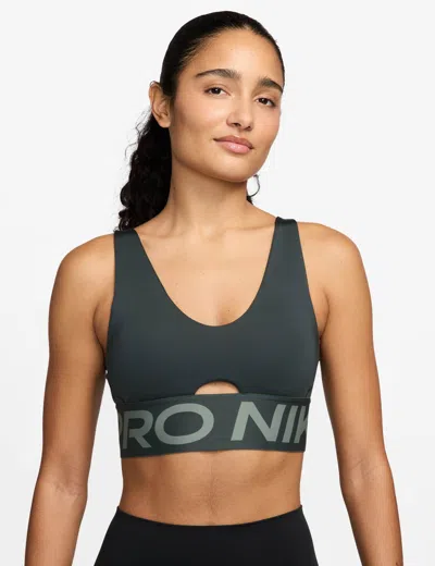 Nike Women's Pro Indy Plunge Medium-support Sports Bra In Green