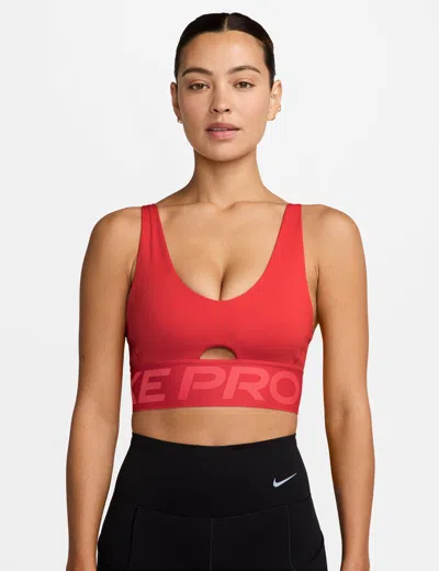 Nike Pro Indy Plunge Medium Support Bra In Red