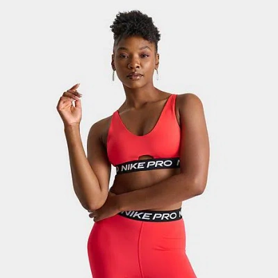 Nike Women's Pro Indy Plunge Sports Bra In Light Crimson/white