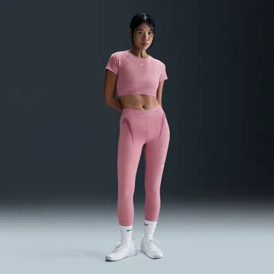 Nike Women's  Pro Mid-rise 7/8 Graphic Leggings In Pink