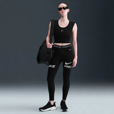 Nike Women's  Pro Mid-rise 7/8 Mesh-panel Graphic Leggings