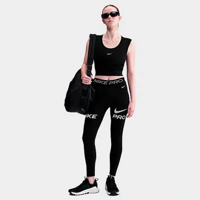 NIKE WOMEN'S PRO MID-RISE 7/8 MESH-PANEL GRAPHIC LEGGINGS