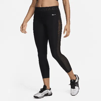 Nike Women's  Pro Mid-rise 7/8 Mesh-paneled Leggings In Black