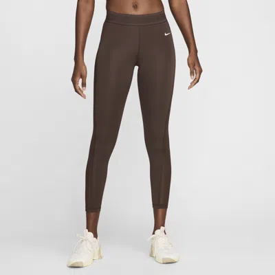 Nike Women's  Pro Mid-rise 7/8 Mesh-paneled Leggings In Baroque Brown/ White