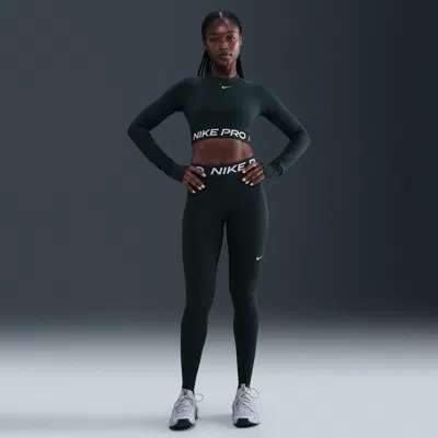 Nike Women's  Pro Mid-rise Mesh-paneled Leggings In Green