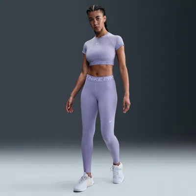 Nike Women's  Pro Mid-rise Mesh-paneled Leggings In Purple