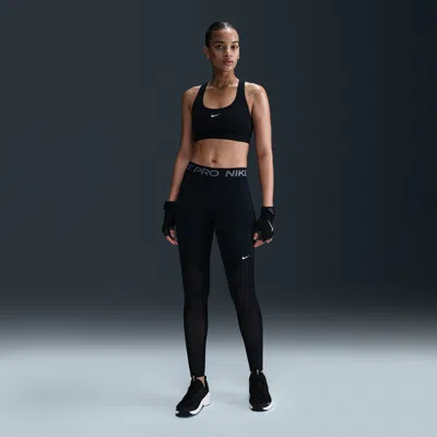 Nike Women's  Pro Mid-rise Full-length Mesh-paneled Leggings In Black