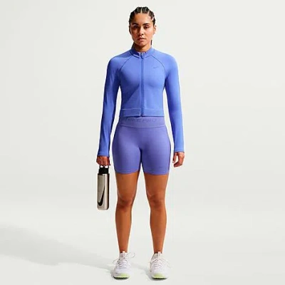 Nike Women's Pro Seamless Cropped Full-zip Training Top In Blue