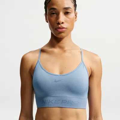 Nike Women's  Pro Seamless Light-support Padded Sports Bra In Blue