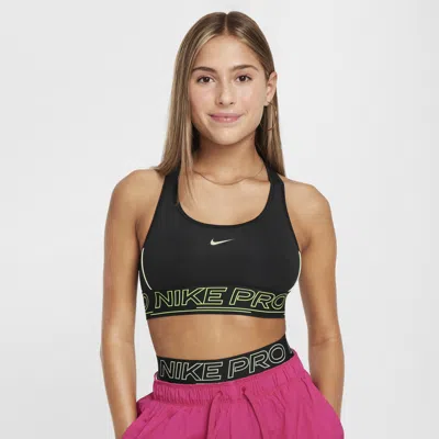 Nike Women's  Pro Swoosh Girls' Sports Bra In Black/volt/volt