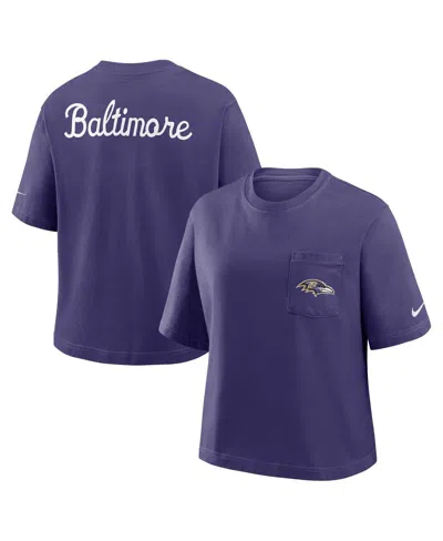 NIKE WOMEN'S PURPLE BALTIMORE RAVENS REWIND POCKET BOXY T-SHIRT
