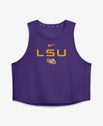 Nike Women's Purple Lsu Tigers One Dri-fit Cropped Tank Top In Animal Print