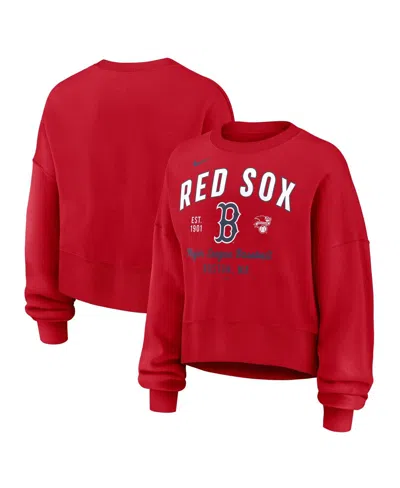 Nike Women's Red Boston Red Sox Oversized Long Sleeve Cropped Pullover Sweatshirt