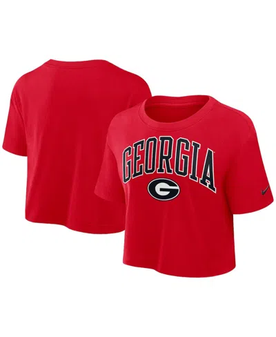 Nike Women's Red Georgia Bulldogs Power Pursuit Athletic Prep Arch Performance Cropped T-shirt