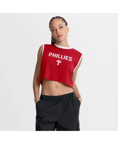 Nike Women's Red Philadelphia Phillies Primetime Loose Dri-fit Cropped Tank Top In Brown