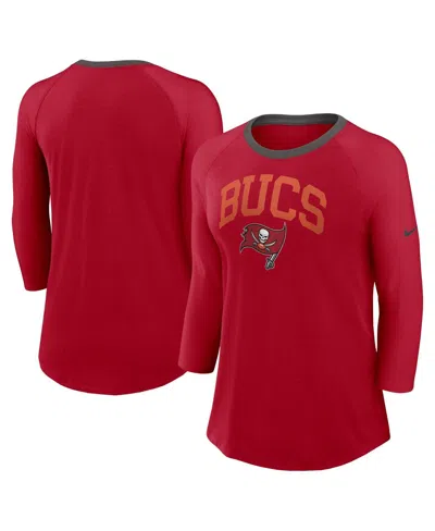 NIKE WOMEN'S RED TAMPA BAY BUCCANEERS RAGLAN 3/4 SLEEVE T-SHIRT
