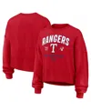 Nike Women's Red Texas Rangers Oversized Long Sleeve Cropped Pullover Sweatshirt In Red