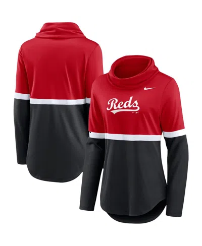 Nike Women's Red/black Cincinnati Reds Club Lettering Fashion Performance Pullover Sweatshirt In Red,black