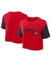 Nike Women's Red/black Georgia Bulldogs Color-block Script Performance Cropped T-shirt In Red