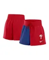 Nike Women's Red/royal Philadelphia Phillies Color Block Phoenix Fleece Lounge Shorts In Red,royal