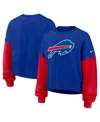 Nike Women's Royal Buffalo Bills Oversized Color-block Pullover Sweatshirt In Blue