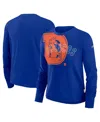Nike Women's Royal Denver Broncos Layered Logo Cropped Long Sleeve Fashion T-shirt In Royal