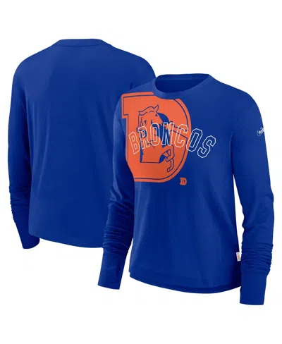 Nike Women's Royal Denver Broncos Layered Logo Cropped Long Sleeve Fashion T-shirt