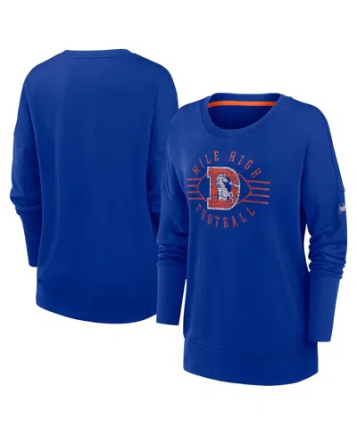 NIKE WOMEN'S ROYAL DENVER BRONCOS REWIND PLAYBACK ICON PERFORMANCE PULLOVER SWEATSHIRT