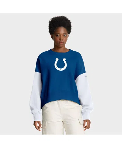 Nike Women's Royal Indianapolis Colts Oversized Color-block Pullover Sweatshirt In Blue