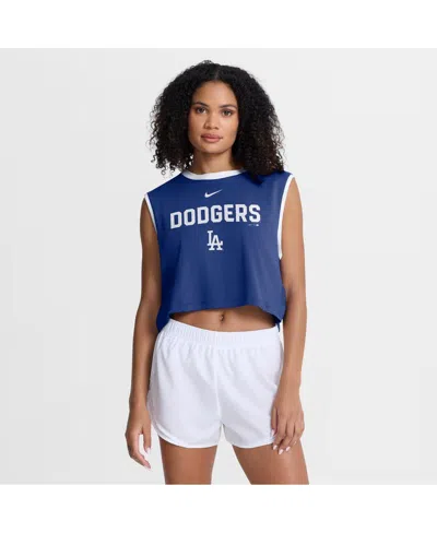 Nike Women's Royal Los Angeles Dodgers Primetime Loose Dri-fit Cropped Tank Top In Multi