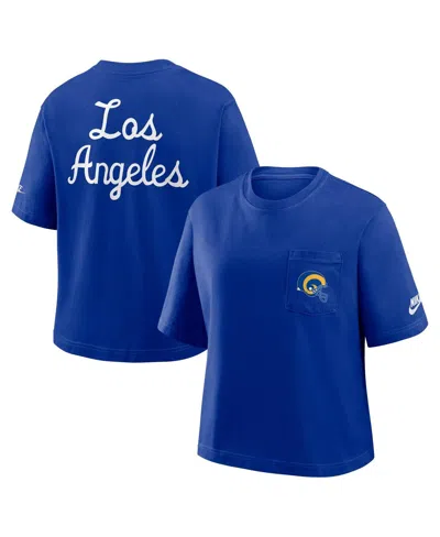 Nike Women's Royal Los Angeles Rams Rewind Pocket Boxy T-shirt In Blue