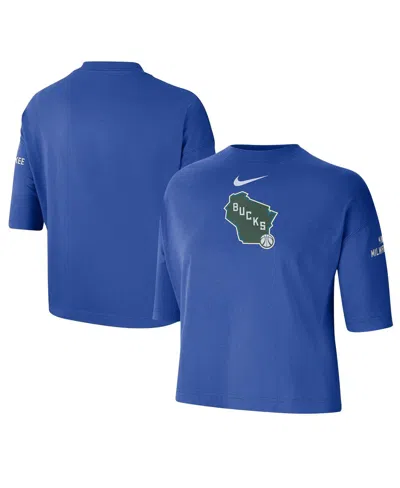 Nike Women's Royal Milwaukee Bucks 2024/25 City Edition Courtside Boxy T-shirt In Blue