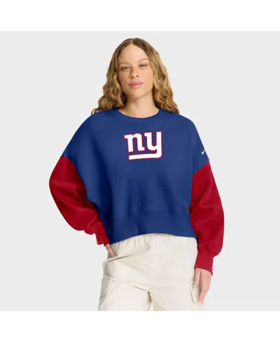 NIKE WOMEN'S ROYAL NEW YORK GIANTS OVERSIZED COLOR-BLOCK PULLOVER SWEATSHIRT