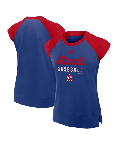 Nike Women's Royal/red Atlanta Braves Cooperstown Collection Raglan Performance T-shirt In Royal,red