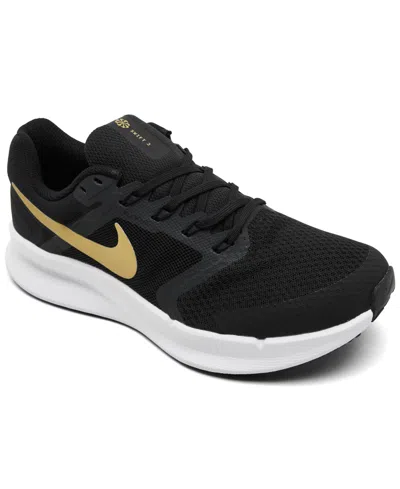 Nike Women's Run Swift 3 Running Sneakers From Finish Line In Black,met Gold