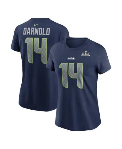Nike Women's Sam Darnold College Navy Seattle Seahawks Super Bowl Lx Patch Name Number T-shirt In Blue