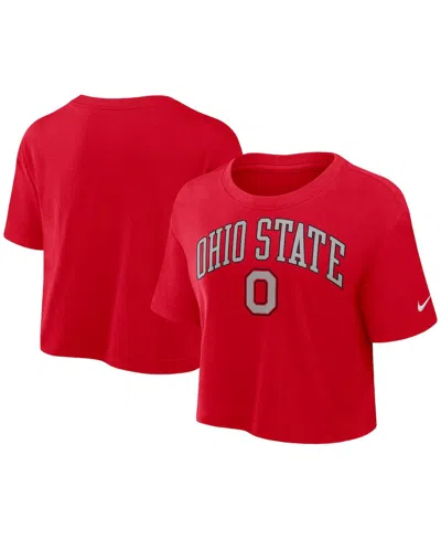 NIKE WOMEN'S SCARLET OHIO STATE BUCKEYES ATHLETIC PREP ARCH PERFORMANCE CROPPED T-SHIRT
