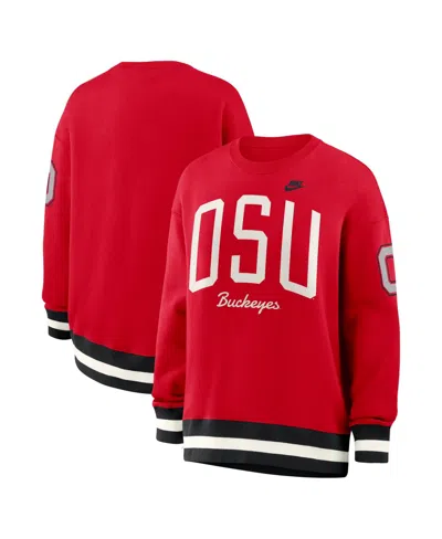 Nike Women's Scarlet Ohio State Buckeyes Oversized Legacy Arch Phoenix Sweatshirt In Scarlet,black