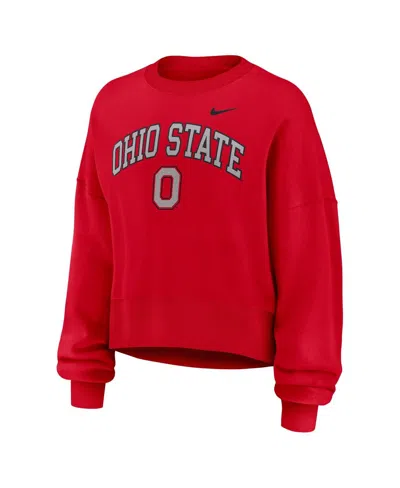 NIKE WOMEN'S SCARLET OHIO STATE BUCKEYES OVERSIZED PHOENIX ARCH PULLOVER SWEATSHIRT