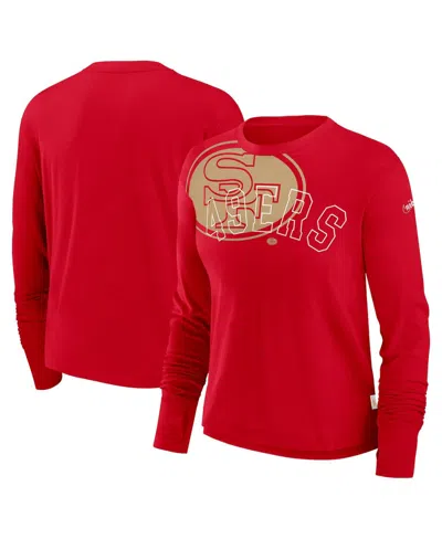 Nike Women's Scarlet San Francisco 49ers Layered Logo Cropped Long Sleeve Fashion T-shirt