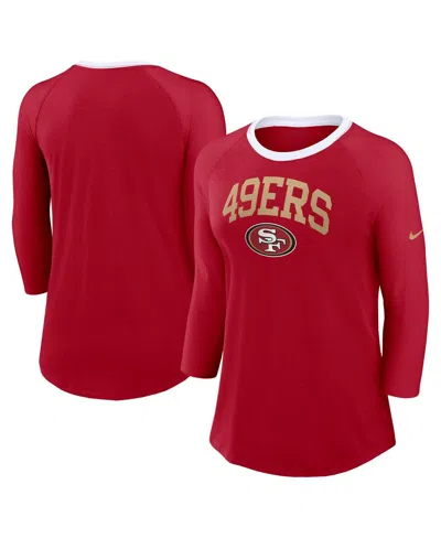 Nike Women's Scarlet San Francisco 49ers Raglan 3/4 Sleeve T-shirt In Scarlet,red