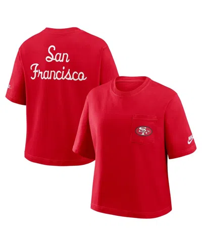 Nike Women's Scarlet San Francisco 49ers Rewind Pocket Boxy T-shirt In Red