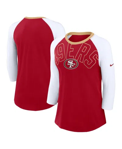 Nike Women's Scarlet/white San Francisco 49ers Knockout Arch Raglan Tri-blend 3/4-sleeve T-shirt In Scarlet,white